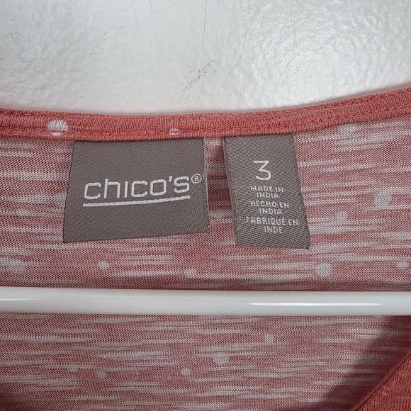 Chico's Coral Pink White Polka Dot 3/4 Sleeve Cotton Casual Summer Shirt Size 16 - Picture 4 of 8